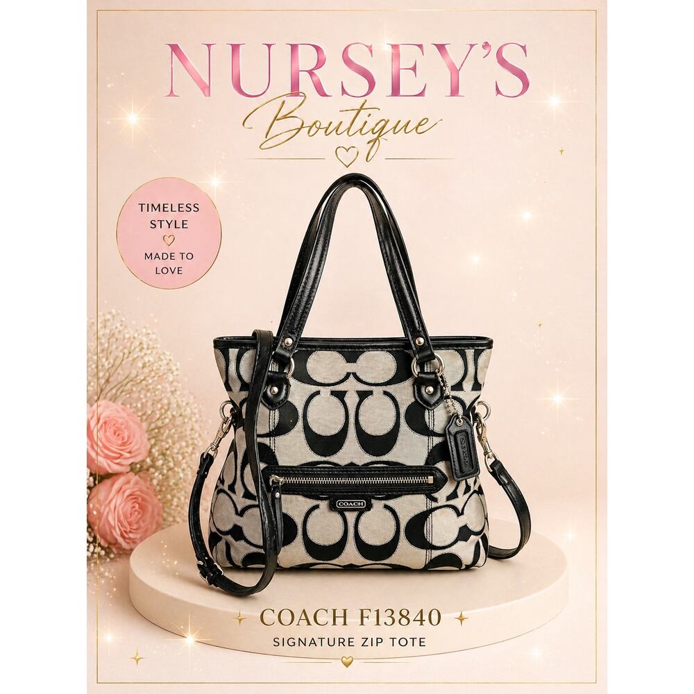 Coach Signature C Zip Tote Crossbody Bag Black Khaki 2 Hangtags F13840